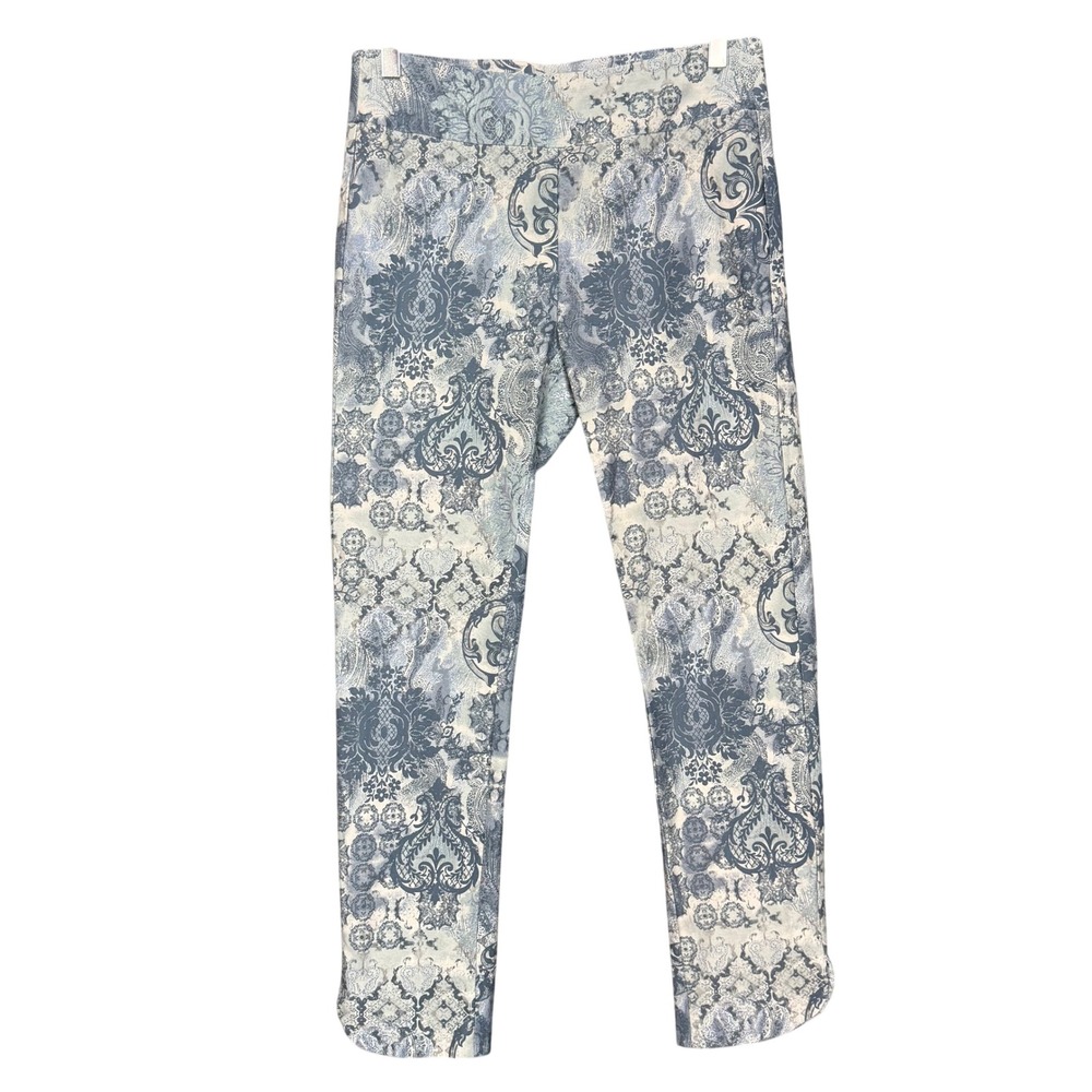 Soft Surroundings Ankle Pants Womens Medium Blue‎ Damask Paisley Pull On Stretch